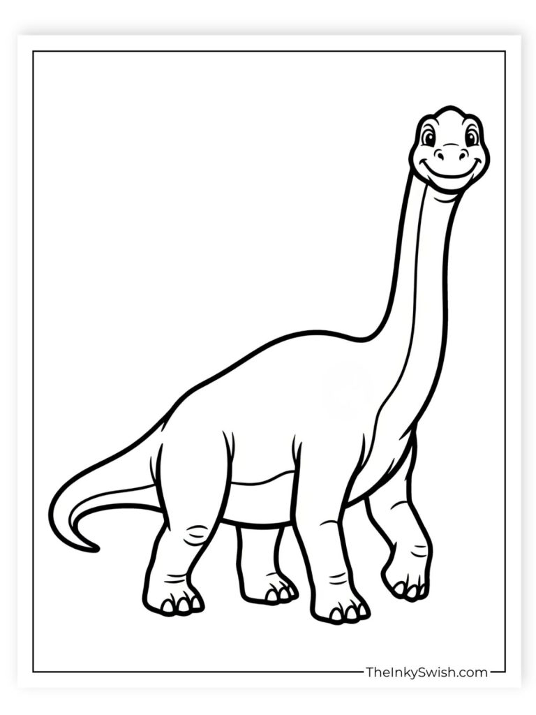 Brachiosaurus coloring page with long neck dinosaur in side view simple outline for kids