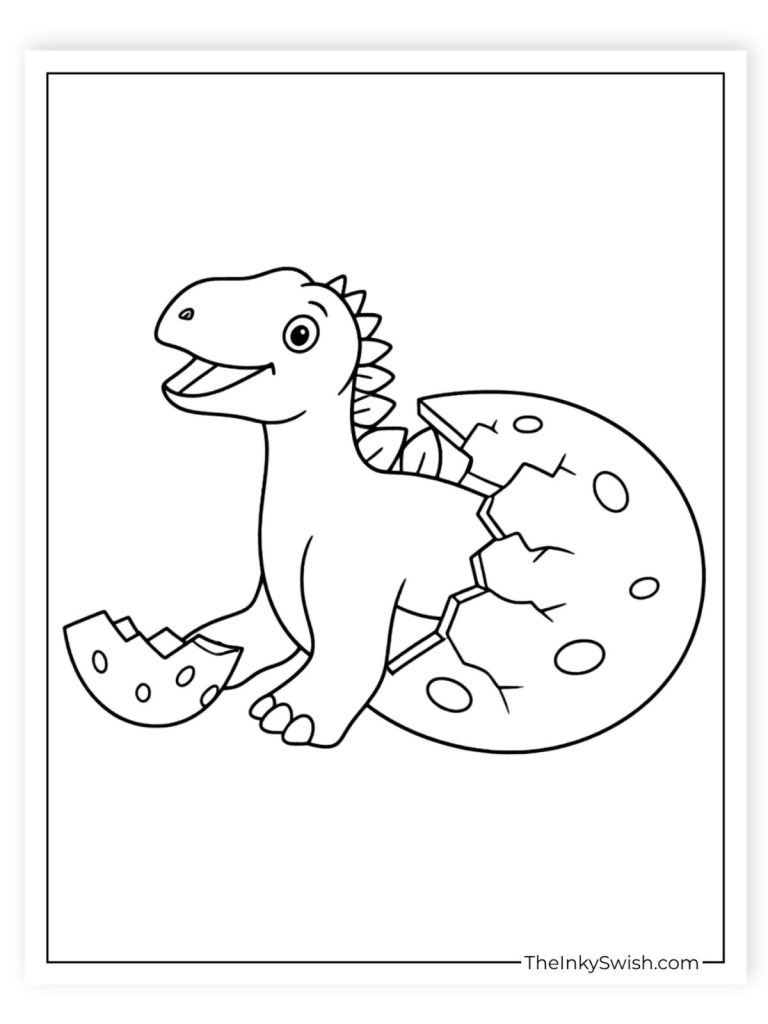 Baby stegosaurus hatching from cracked egg coloring sheet for children