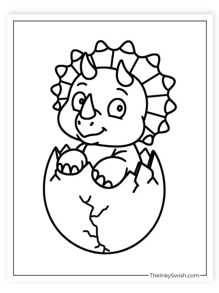Baby triceratops hatching from egg coloring sheet for children