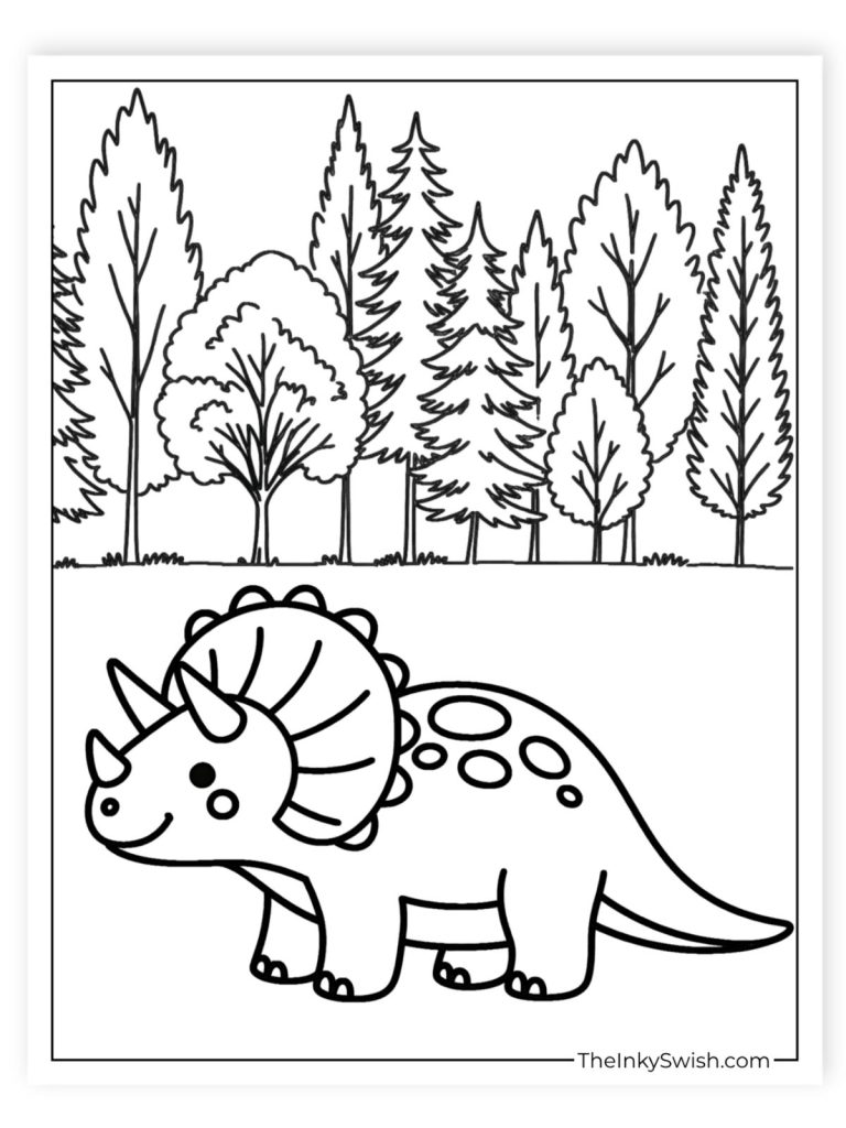Cute cartoon baby triceratops coloring sheet for children