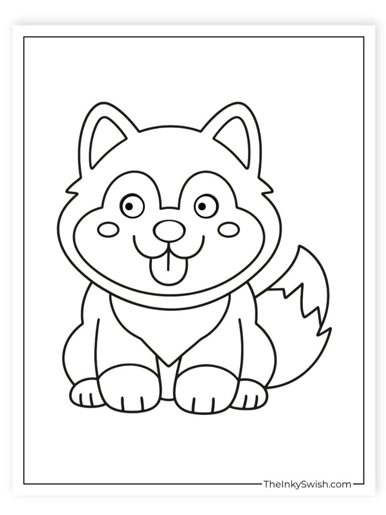 Cute Husky puppy sitting coloring sheet for young children