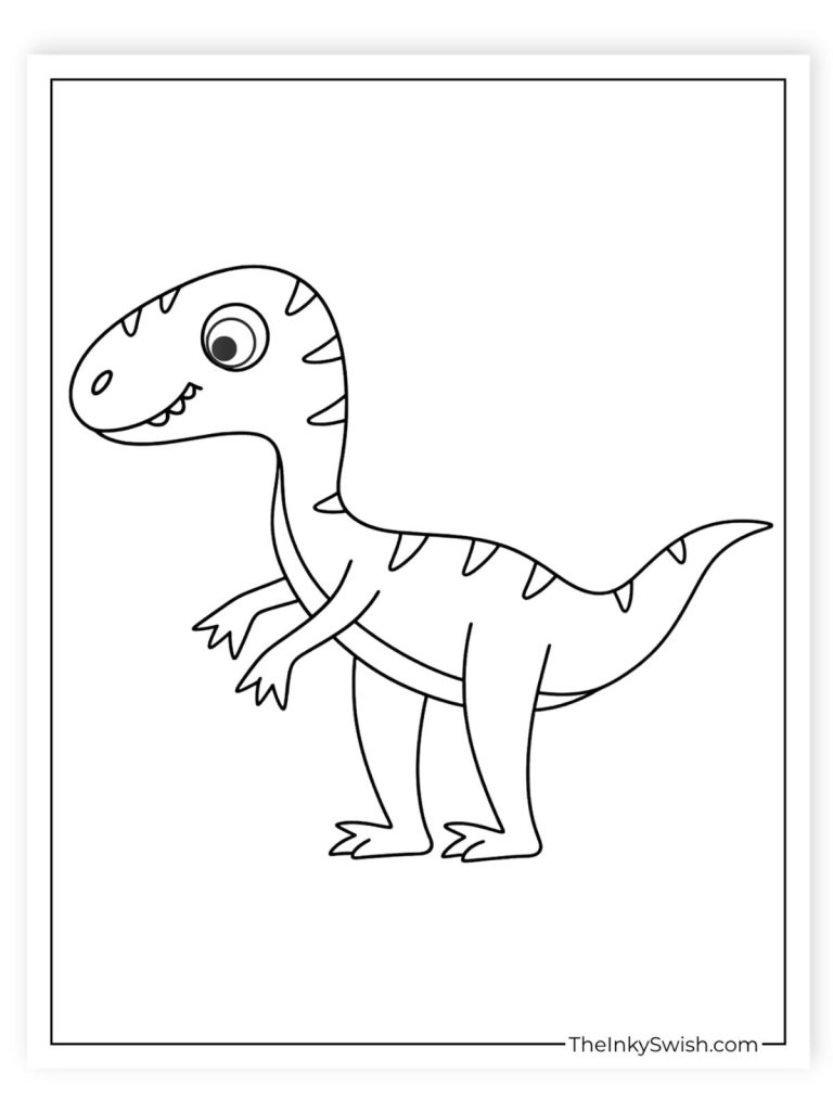Cute cartoon Velociraptor coloring page for kids printable
