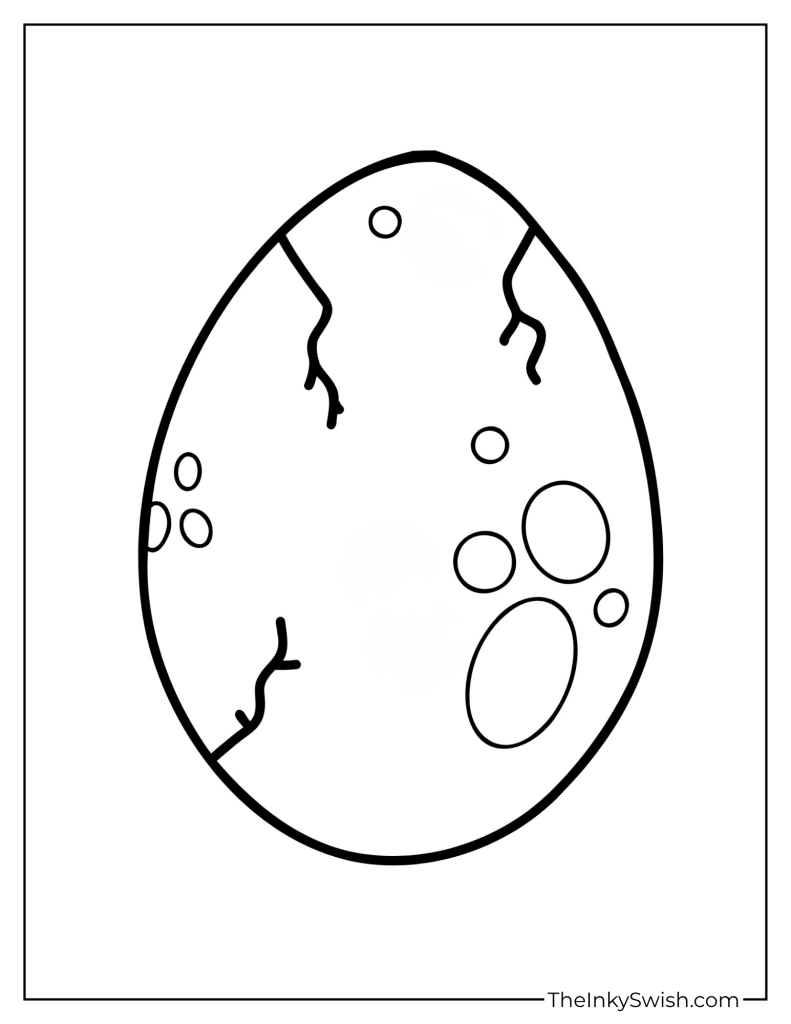 Dinosaur egg coloring page with simple cracks and spots for kids