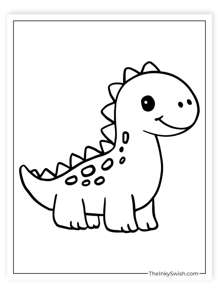 Easy dinosaur coloring page with simple cartoon dinosaur for kids