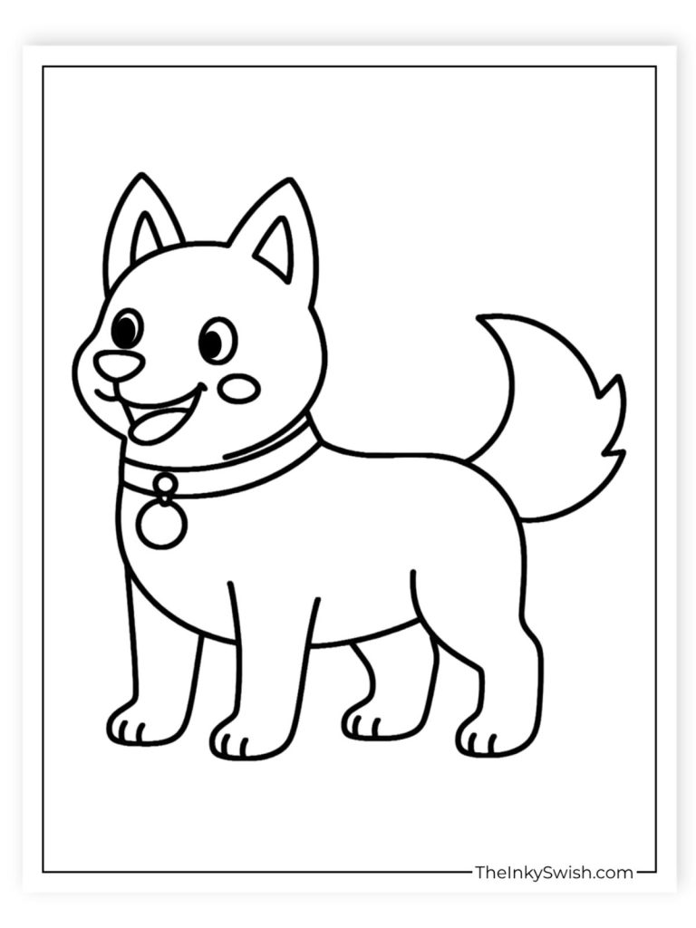 Easy standing puppy coloring page side view simple dog printable for kids