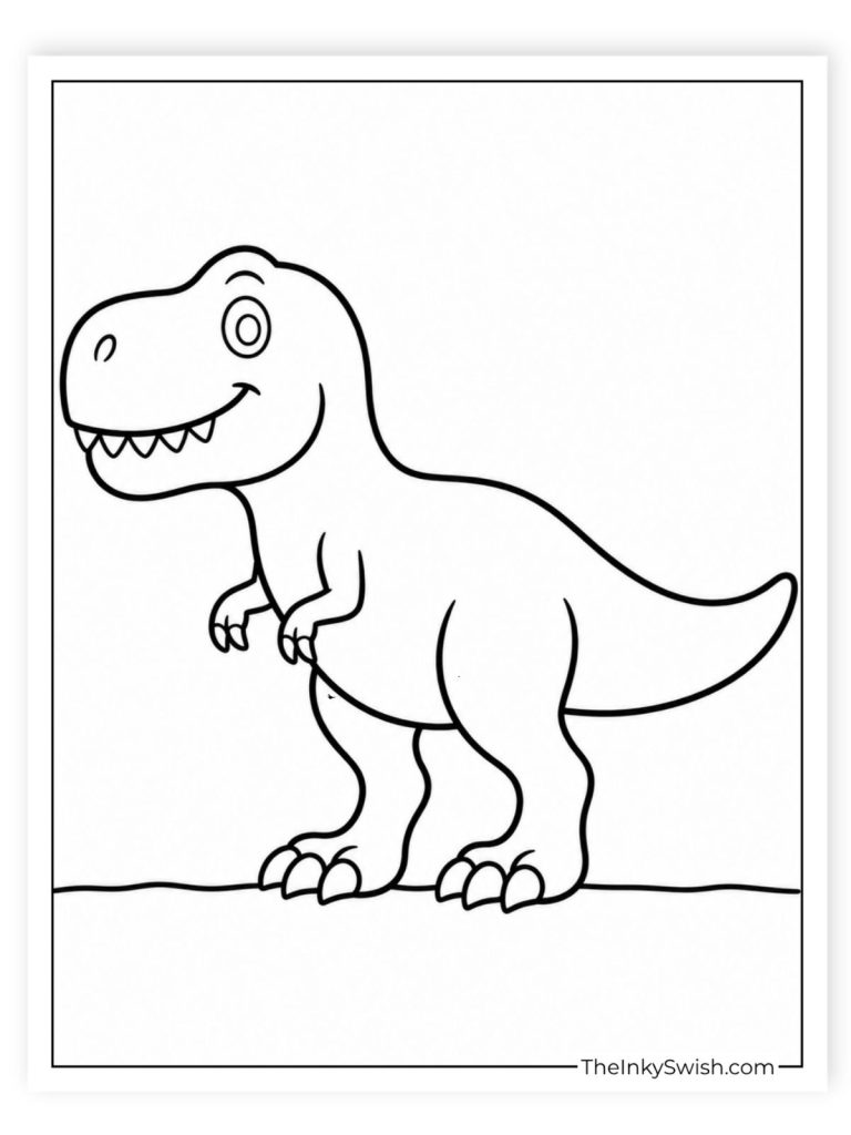 Easy t-rex coloring page free printable PDF for kids simple dinosaur design