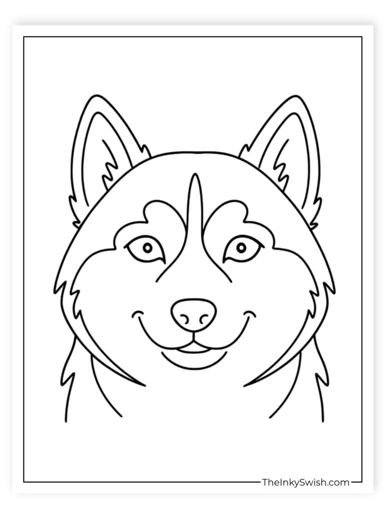 Siberian Husky face with facial mask markings coloring page printable