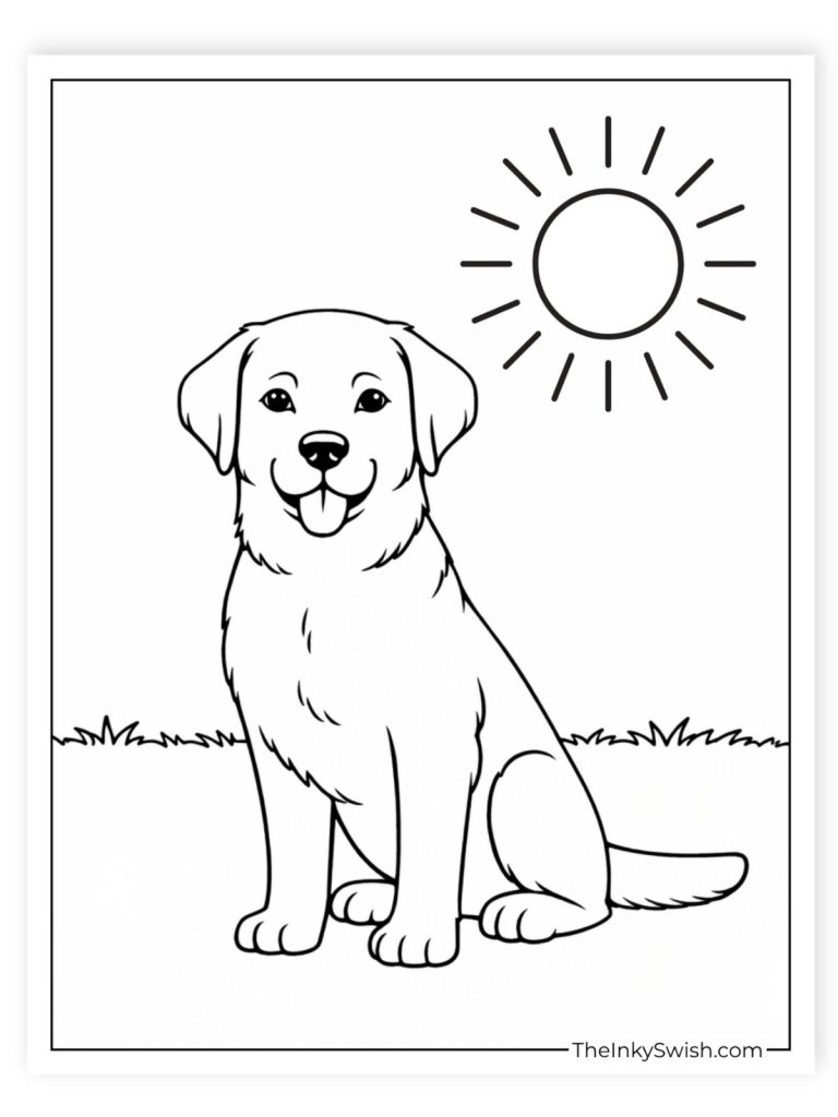 Labrador Retriever sitting outdoors in sunshine coloring page for kids