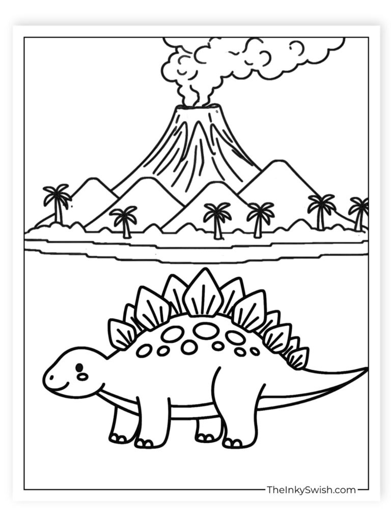 Stegosaurus volcano coloring page simple dinosaur with erupting volcano outline for kids
